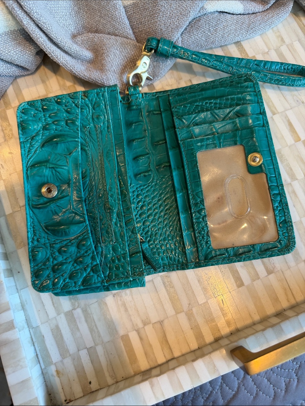 Brahmin Teal Croc-Embossed Wristlet (LS) - Picture 2 of 4